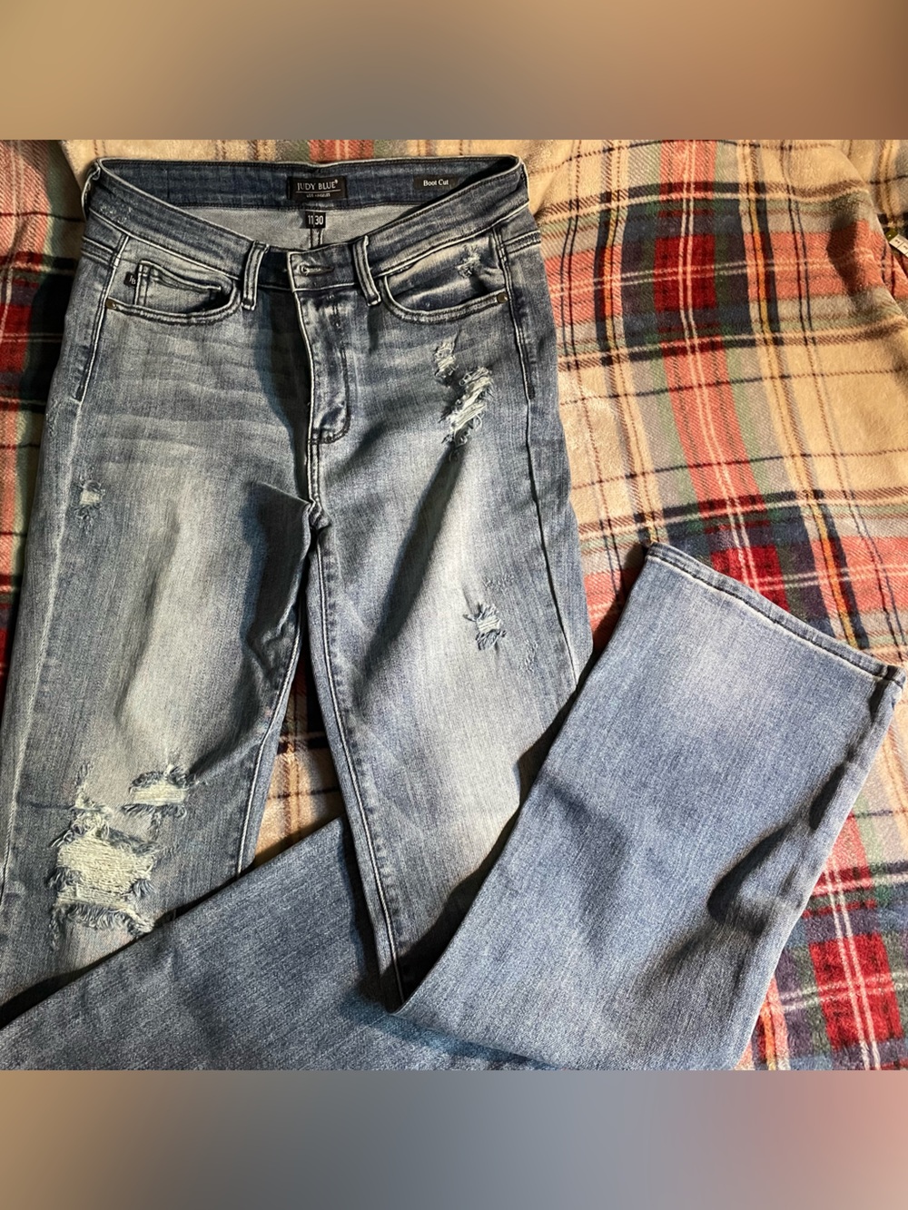 Judy Blue boot cut distressed jeans, as 11/30